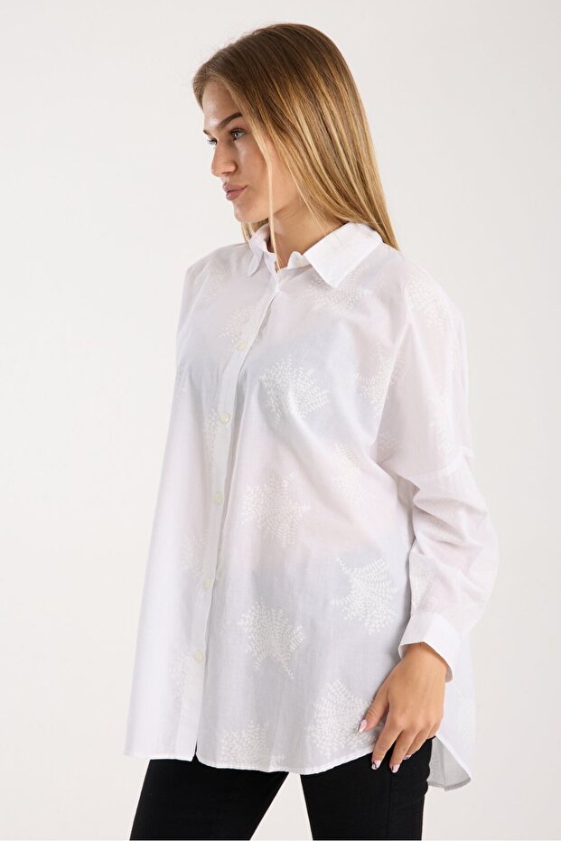 Patterned Printed Voile Loose Oversized Shirt