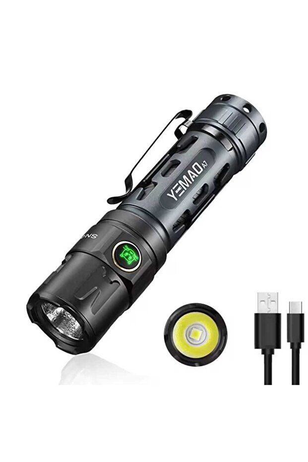 مصباح يدوي YM-A6 EDC طويل المدى ضوء قوي 2200 لومن مع مفتاح مزدوج و18650 مشاعل مع كابل شحن تايب سي