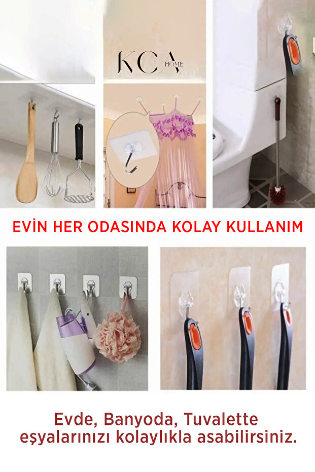 20 Adet Kapı Duvar Askısı, Kendinden Yapışkanlı Şeffaf Askı, Güçlü Kapı Askısı, 6X6cm - 3