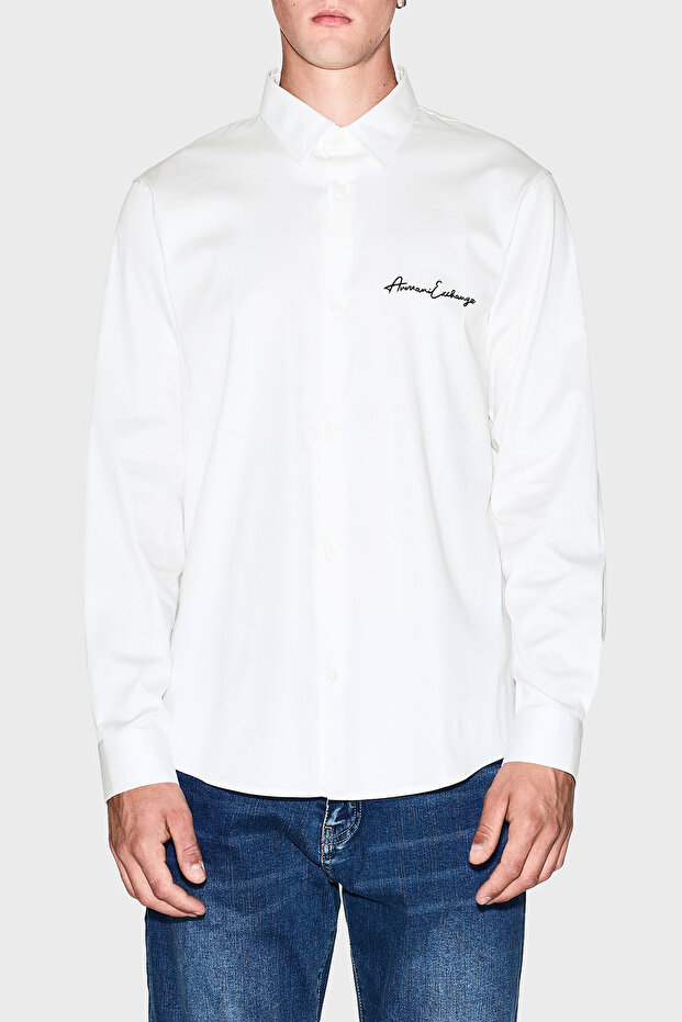 Stretch Cotton Logo Embroidered Regular Fit Urban Collar Shirt Men's Shirt Xm001224 Af101