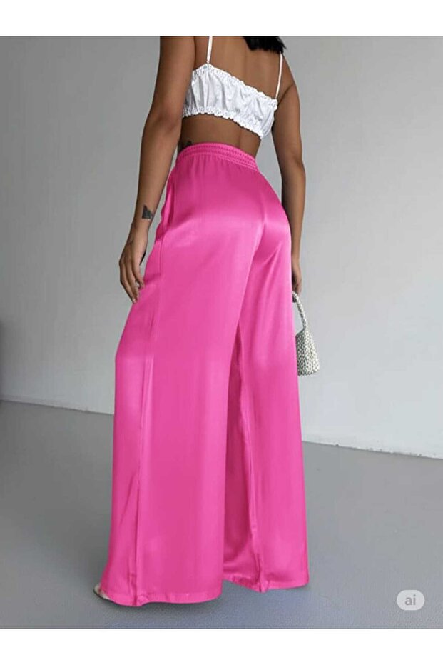 Women's Elastic Waist Satin Trousers