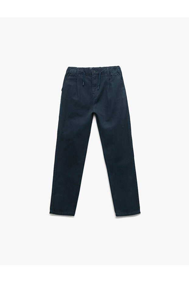 Cotton Button Detailed Navy Blue Boy's Trousers 6Wkb40009Tw