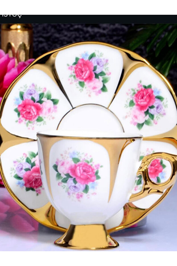 Kosova Flowered Footed Luxury Coffee Cup Set 6I
