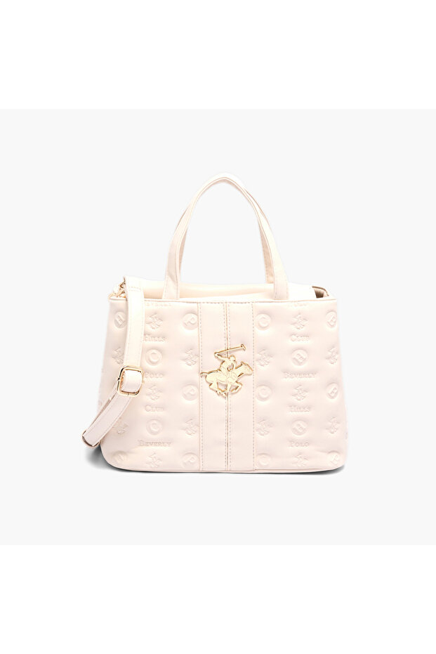 BHPC Monogram Embossed Handbag with Zip Closure and Double Handle