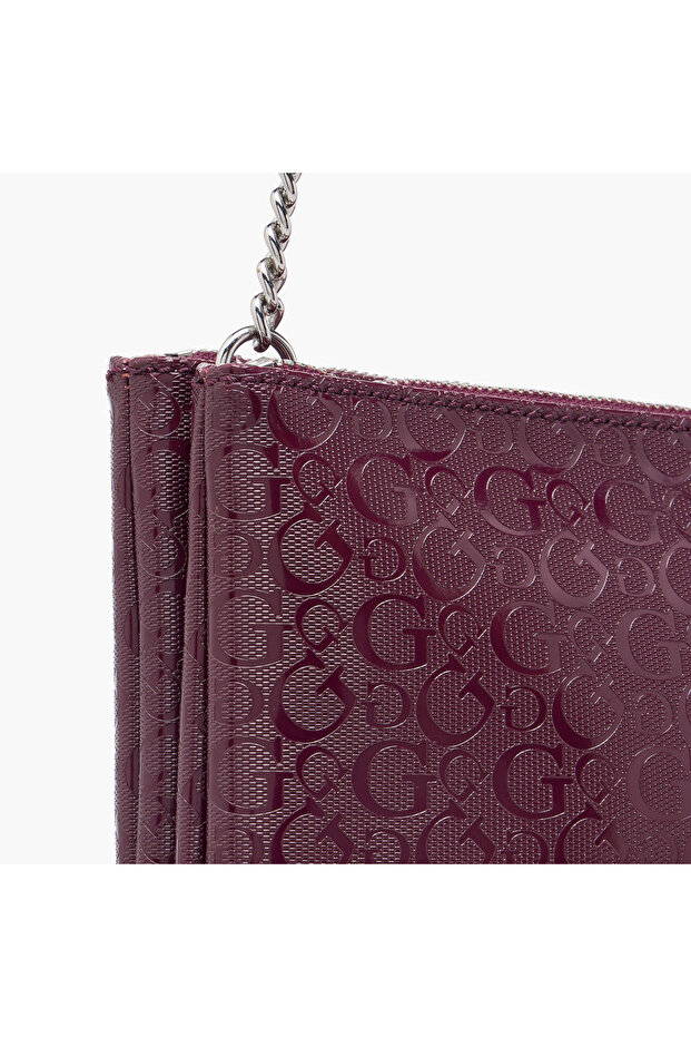 Tidewood Monogram Embossed Crossbody Bag with Chain Accented Strap and Zip Closure - 6