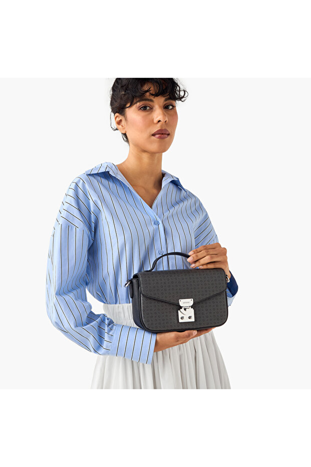 Elaina Monogram Print Crossbody Bag with Flap Closure and Adjustable Strap - 8