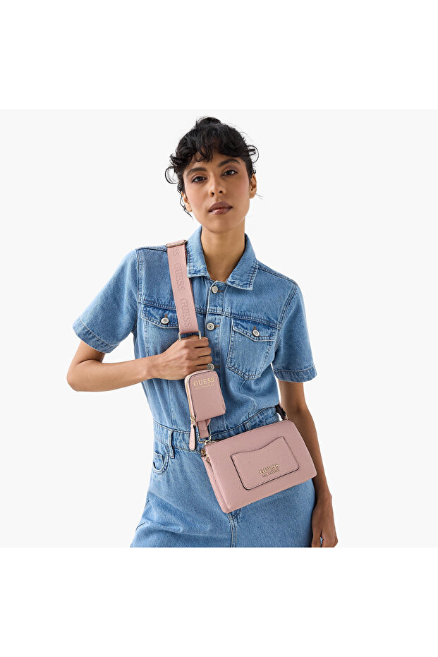 Niko Monogram Embossed Crossbody Bag with Card and Pouch Set - 2