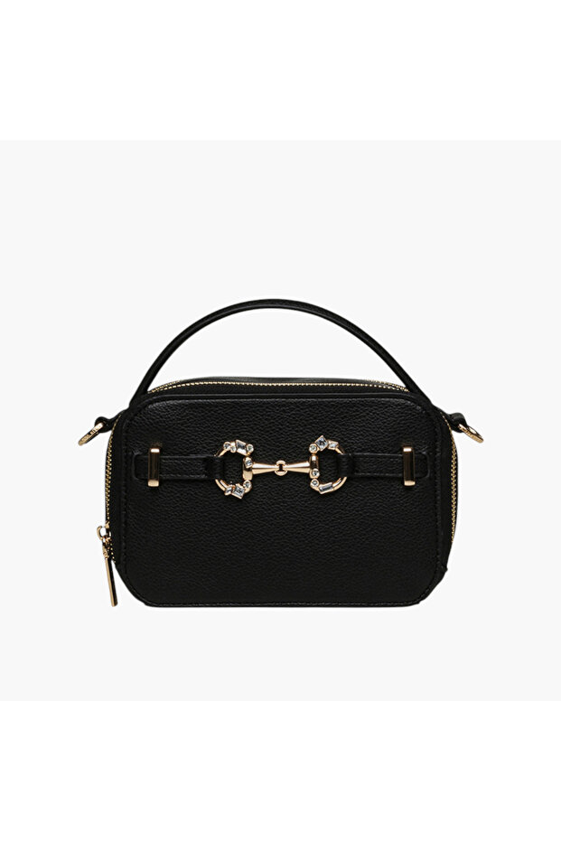 Embellished Crossbody Bag with Zip Closure