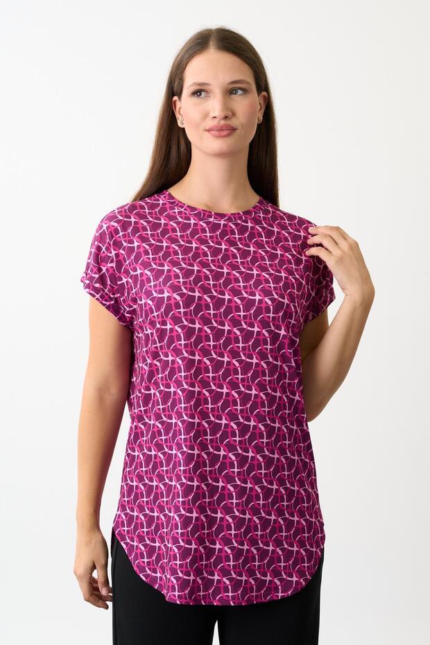 بلوزة منقوشة بفتحات جانبية - 1