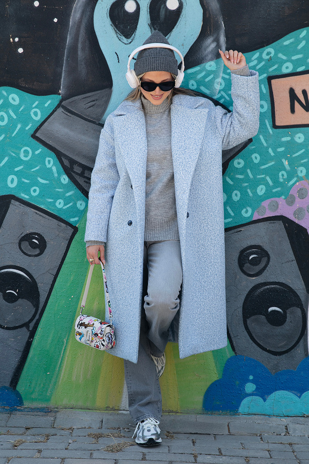 Oversize Fit Mono galléros gombos boucle hosszú kasmír kabát KABAN 6810236 - 1