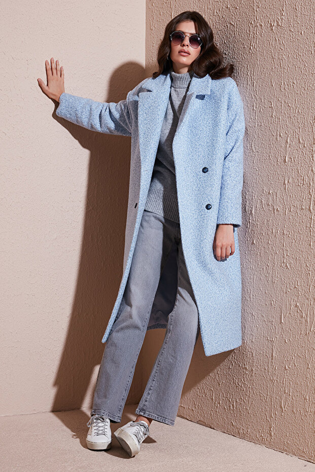 Oversize Fit Mono galléros gombos boucle hosszú kasmír kabát KABAN 6810236 - 3