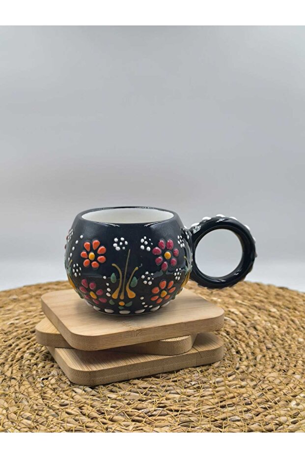 2 قطعة كوب سيراميك مصنوع يدويًا بنمط منقوش - 2