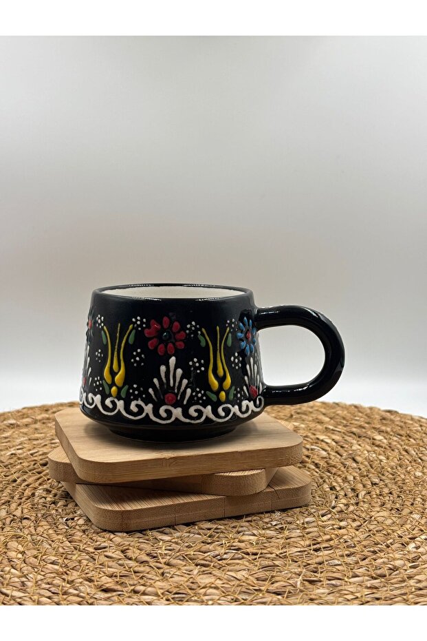 2 قطعة كوب سيراميك مصنوع يدويًا بنمط منقوش - 2