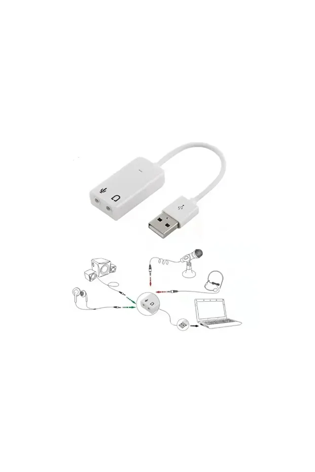 USB Kablolu Ses Kartı 7.1 Sound Çevirici Dönüştürücü, 3.5mm jak girişli, - 3