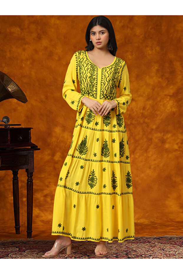 Hand Embroidered Lucknowi Chikankari Rayon Jalabiya-AL3935