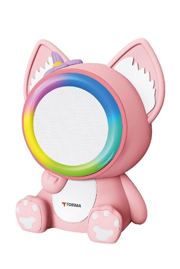 KIDMIC-04 Pembe RGB Sevimli Figürlü Mikrofonlu Karaoke Bluetooth Hoparlör - 3