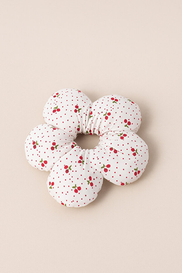 Flower Scrunchie - Polka Dot Cherry Pattern Fluffy Elastic Scrunchie - 1