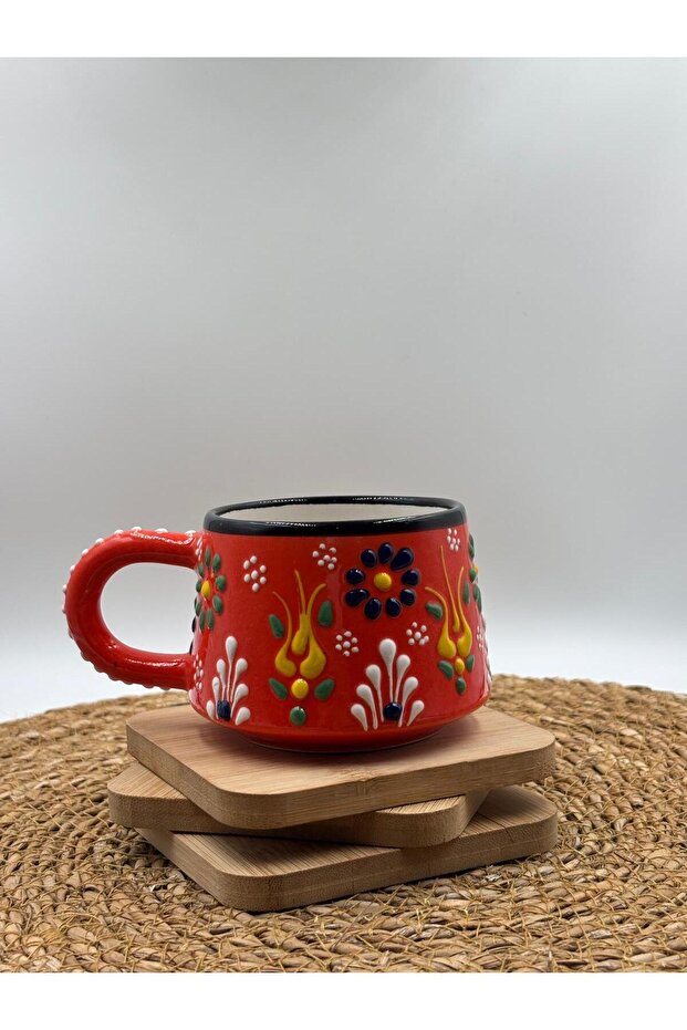 2 قطعة كوب سيراميك مصنوع يدويًا بنمط منقوش - 1