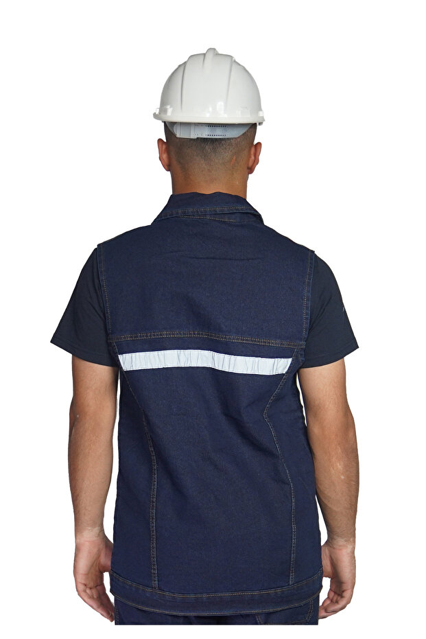 İŞÇİ TİPİ REFLEKTÖRLÜ ERKEK KOT YELEK - 4