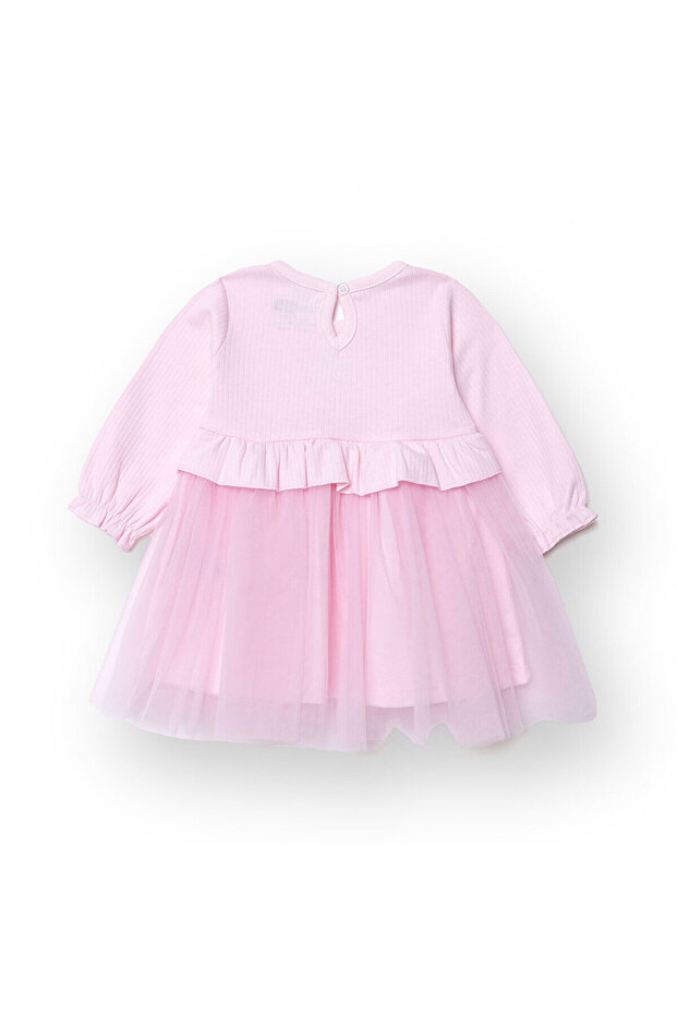 HelloBaby Kız Bebek Elbise Düğmeli Bisiklet Yaka Uzun Kol Reçme - 2