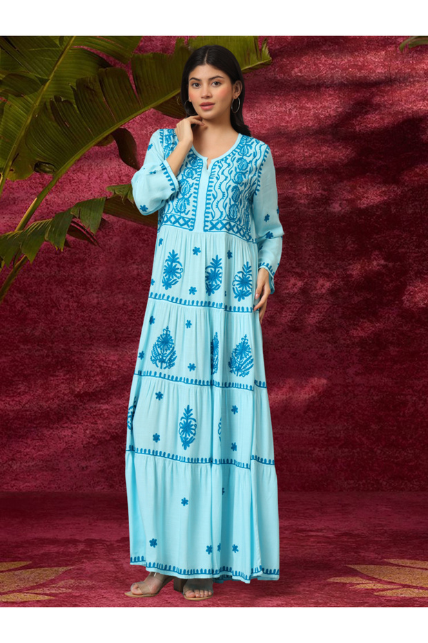 Hand Embroidered Lucknowi Chikankari Rayon Jalabiya-AL3935