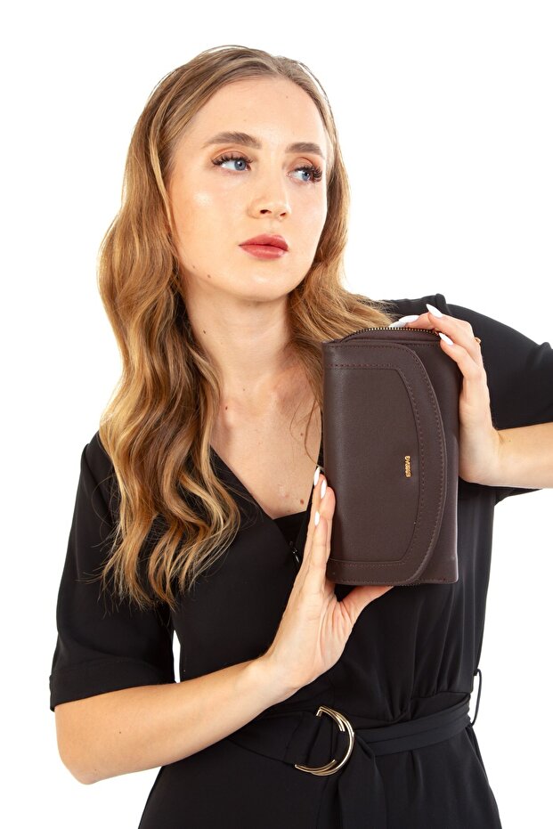 Women's Brown Faux Leather Card Holder and Wallet
