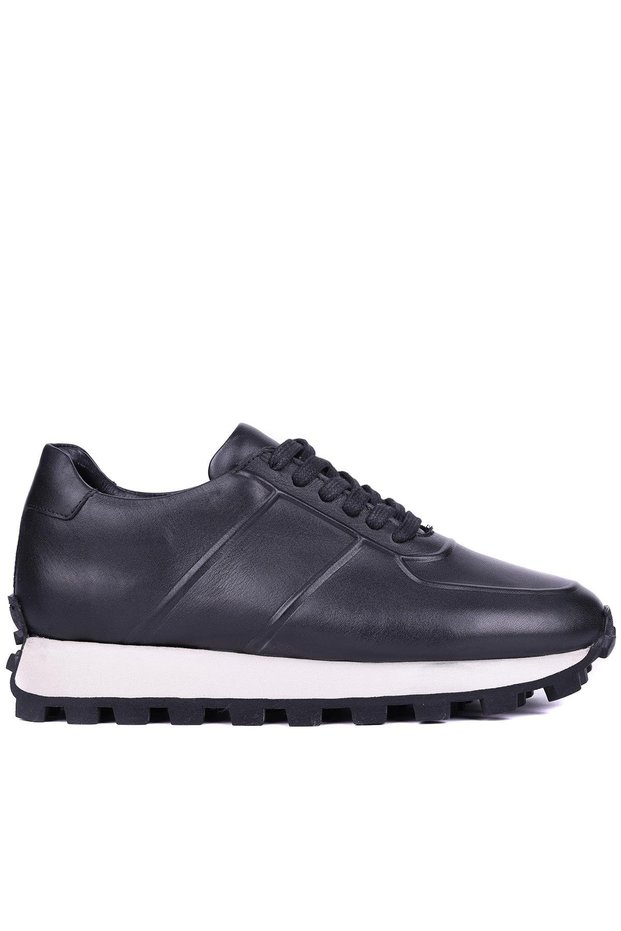 - Black Genuine Leather Lace-Up Men's Sneaker 115-K556