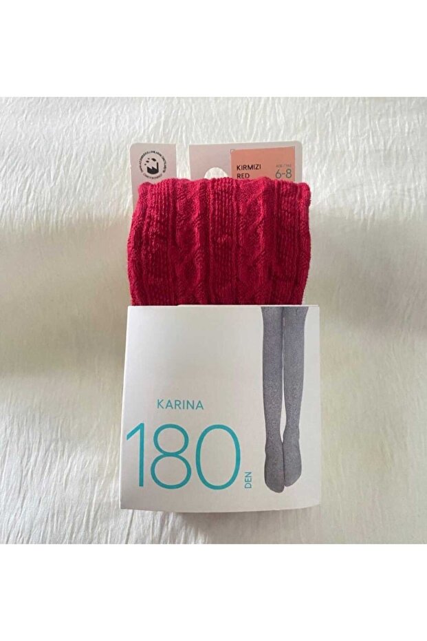 Red Color Knitwear Toe Durable Patterned Children's Pantyhose - (Thick Pantyhose)