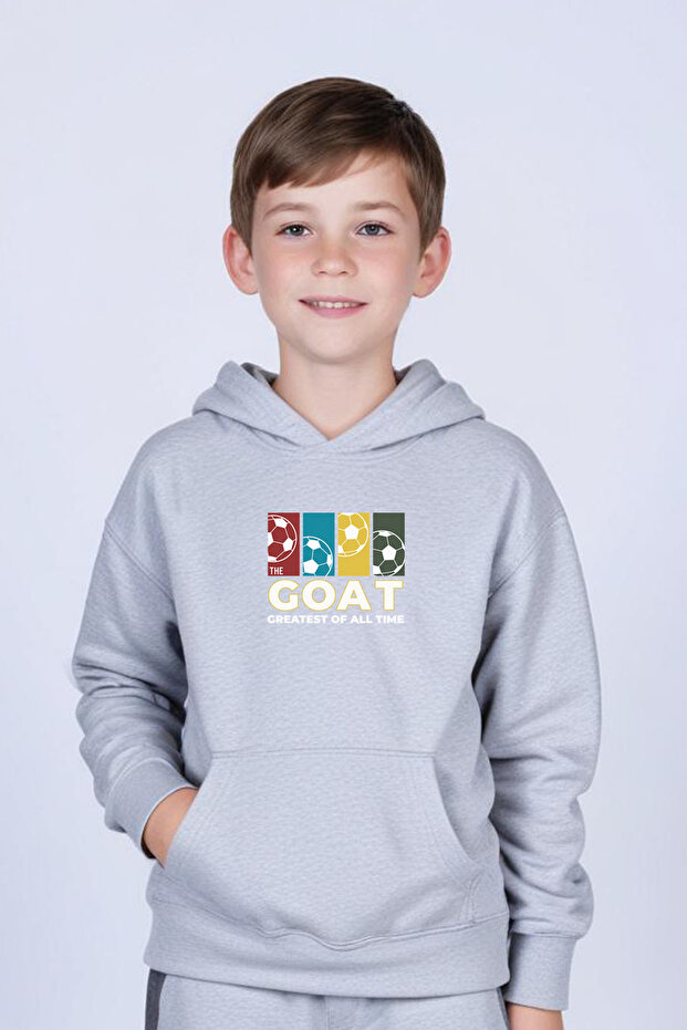 Kangaroo Pocket Hooded Goat Printed Boy's Tracksuit Set