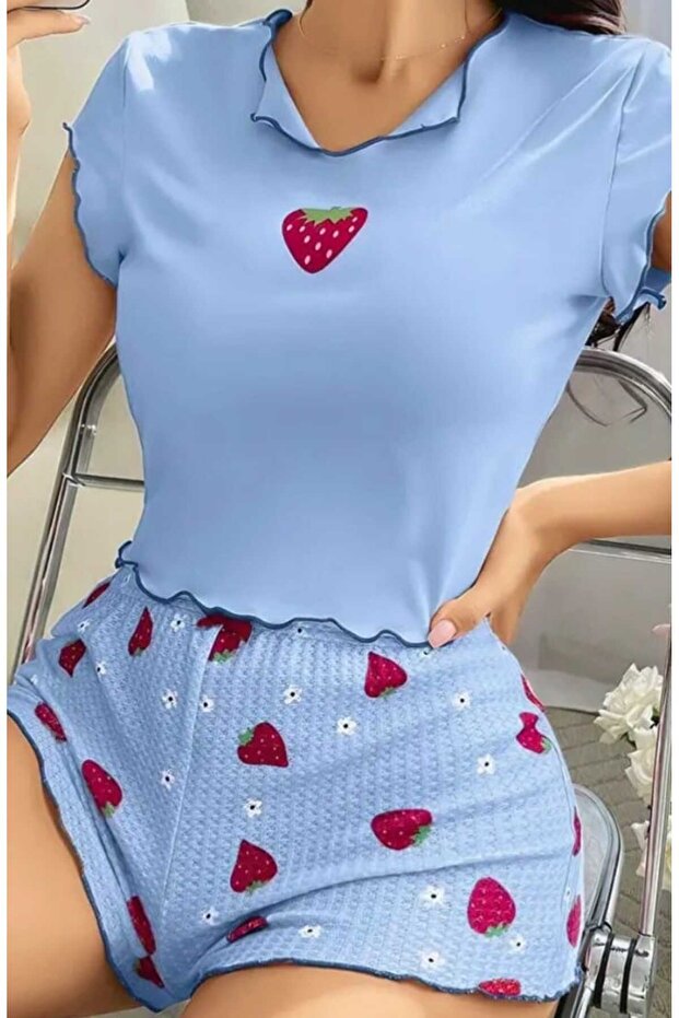 Strawberry Patterned Shorts Bottom Top Set - 1