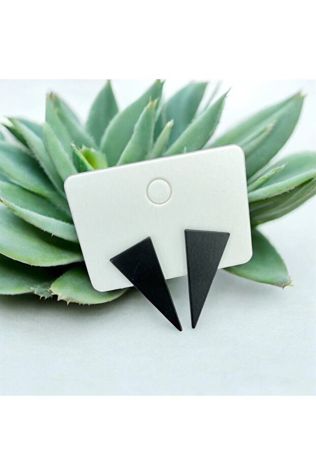 Obsidyen Siyah Üçgen Küpe - 3