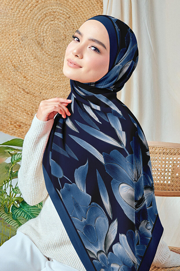 Bursa Silk Shawl - Night Sparkle Series - New Collection - Navy Blue