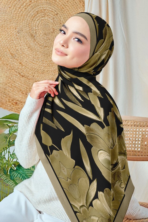 Bursa Silk Shawl - Night Sparkle Series - New Collection - Black - Beige