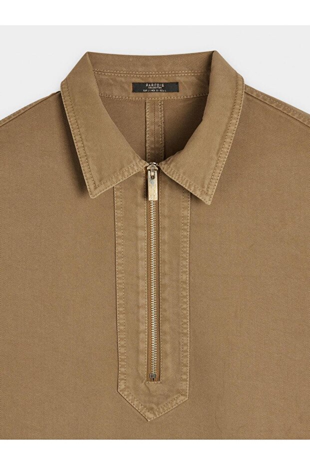 Fermuarlı Denim Gömlek - 7