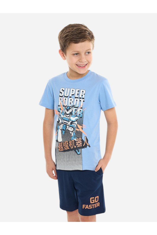 Boys Robot Graphic T-Shirt and Shorts Set