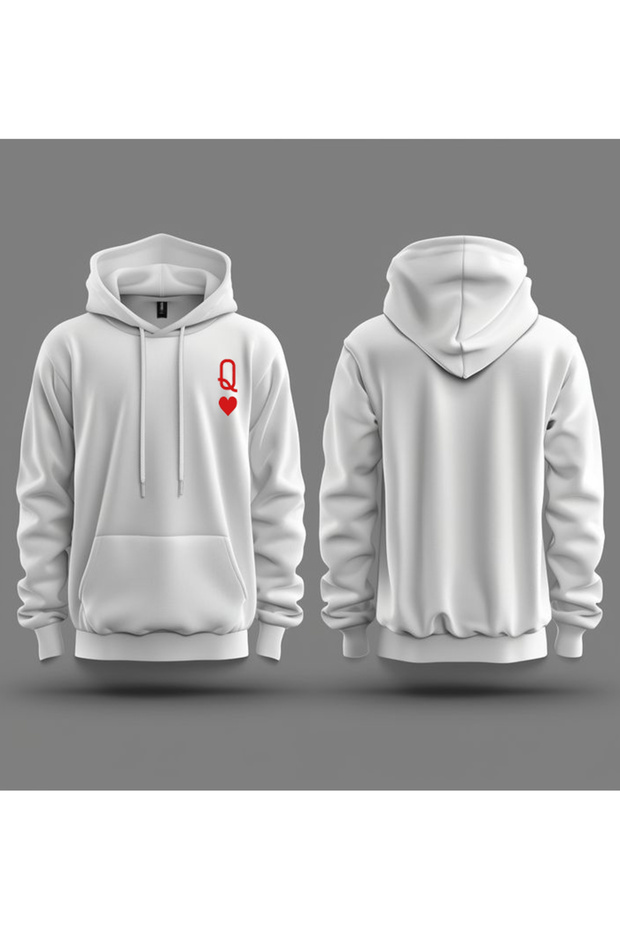 New Season 0 Red Heart Printed 3 Yarn Cotton Hooded Sweatshirt Sebesta Fashion