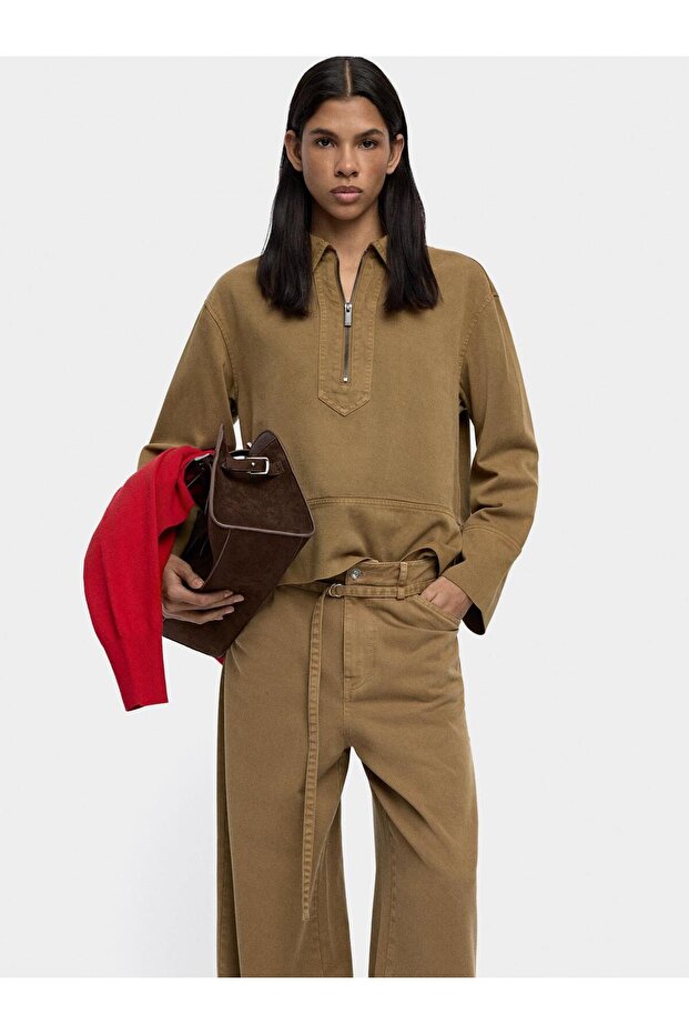 Fermuarlı Denim Gömlek - 1