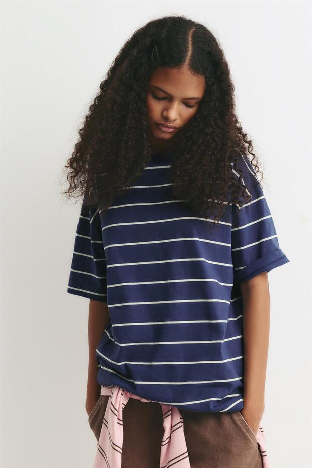 Mavi çizgili t-shirt - 3