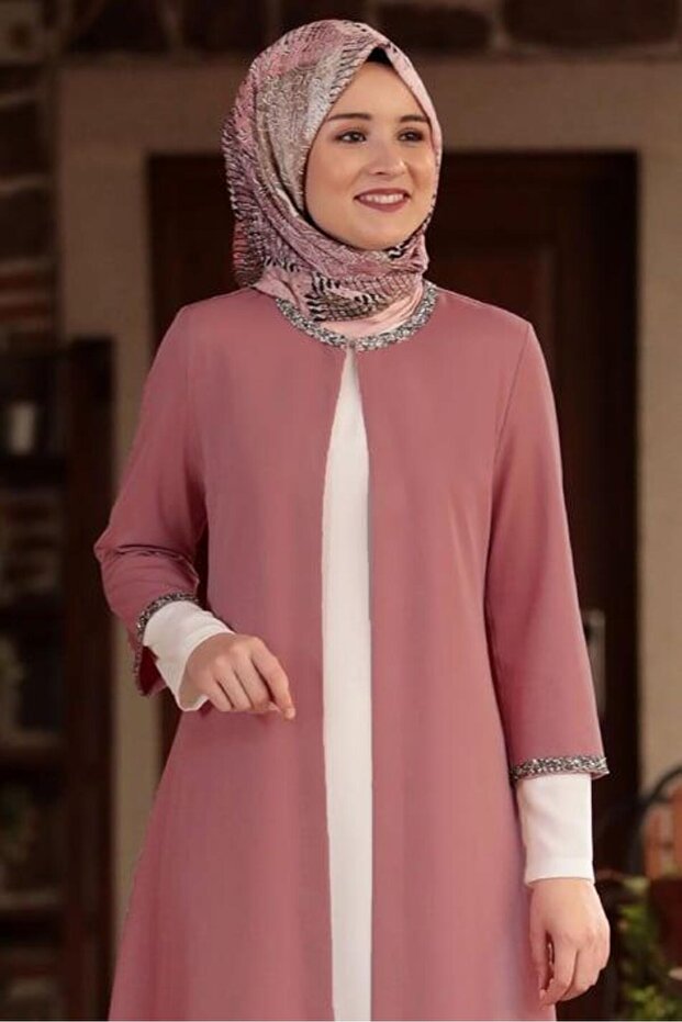 Taş İşlemeli Ceket Gül Kurusu - 2