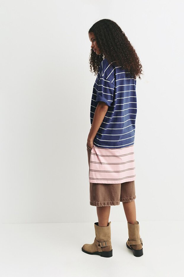 Mavi çizgili t-shirt - 4