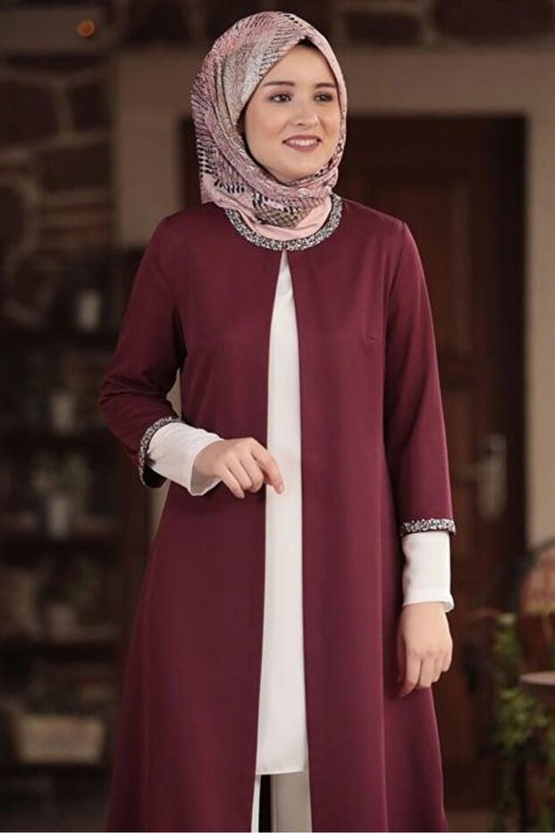 Taş İşlemeli Ceket Mürdüm - 3