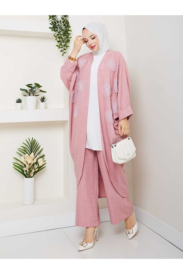 Floral Beaded Double Kimono Suit