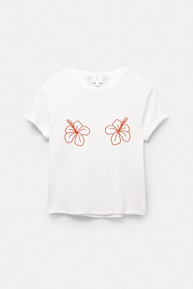 Hibiscus çiçekli t-shirt - 4