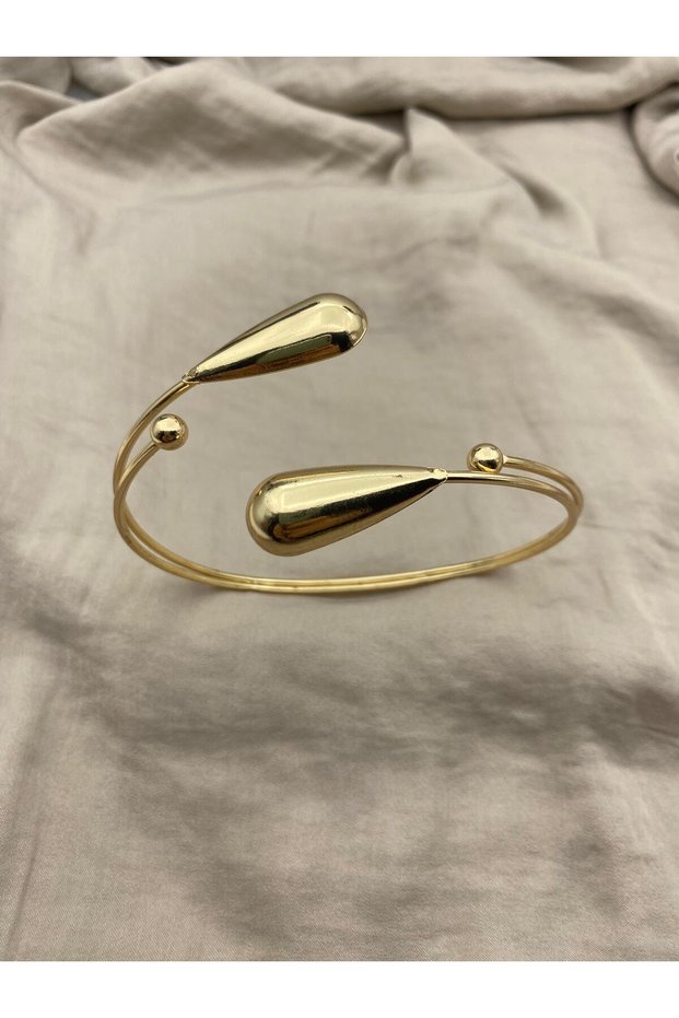 Double Sided Drop Detail Gold Color Adjustable Arm Pazu Bracelet, Armcuff