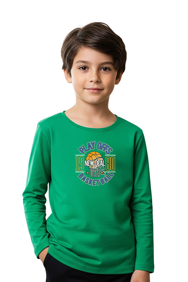 Round Neck P-Lay Off Printed Patterned Boy's Sweatshirt