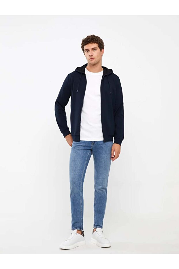 LCWAIKIKI ClassicLacivert Kapüşonlu Uzun Kollu Erkek Spor Hırka - 3