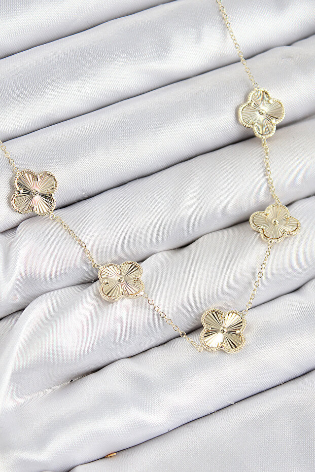 Brass Vip Clover Model Gold Color Women's Necklace