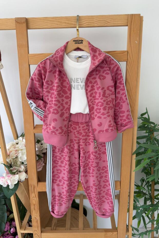 My Little One's Cicileri Oysho Leopard Zippered Girls' 2-Piece Set - Pink