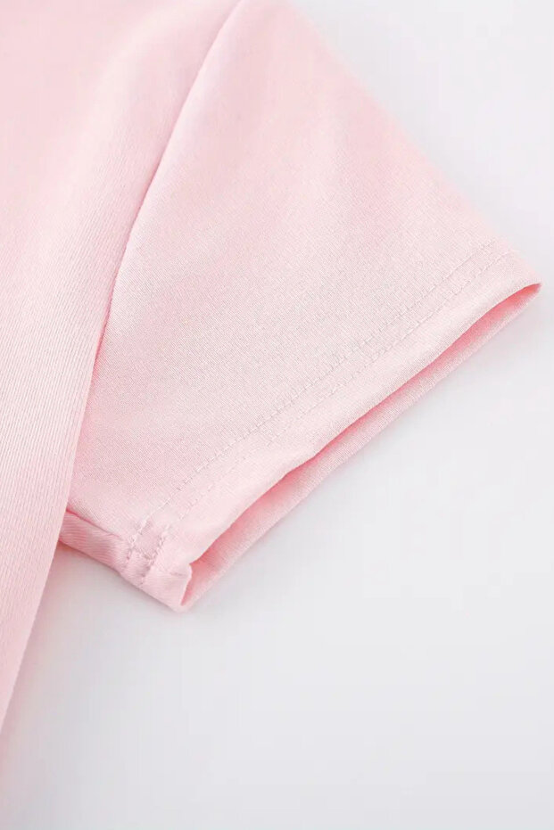 Pembe Bisiklet Yaka Basic Kadın Tişört - 6