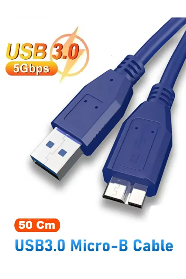USB 3.0 Taşınabilir HDD Harddisk Hard Disk Kablosu (50 Cm Mavi) Micro Usb-B, 5 Gbps - 1